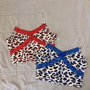 Leopard print spaghetti string top with lace , 2 piece set
